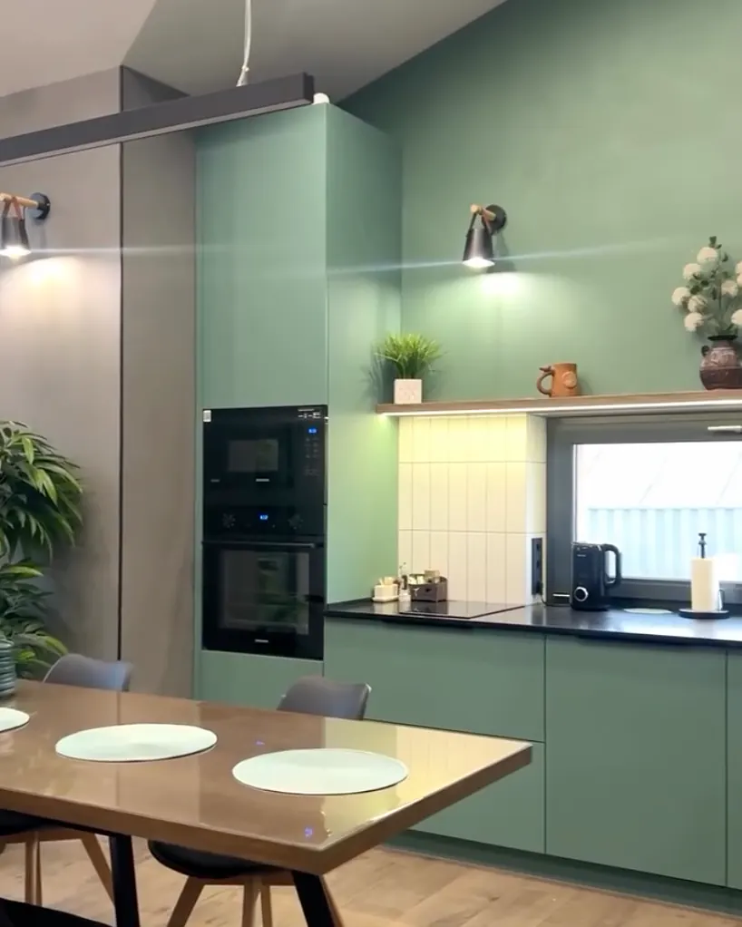 Кухня-гостиная, зелёная